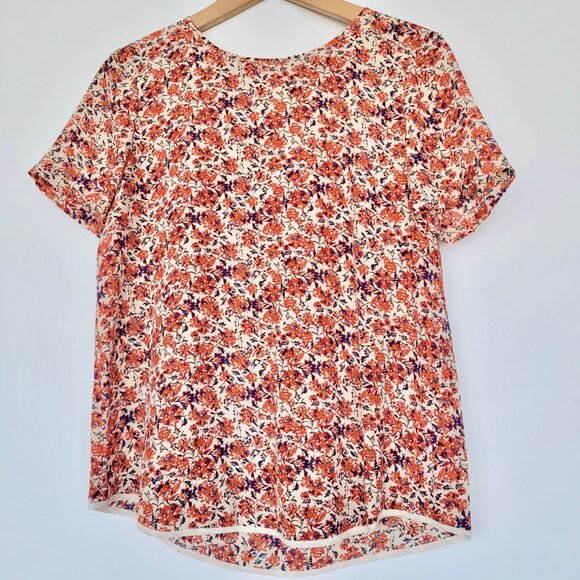 Rebecca Taylor 100% Silk Short Sleeve Blouse In Cute Floral Print Sz 10 - Picture 2 of 9